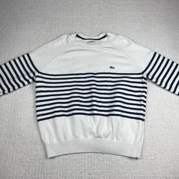 Lacoste Live! Preppy Knitted pullover Sweater White / Navy Striped Men Sz 6 Read - Picture 12 of 16